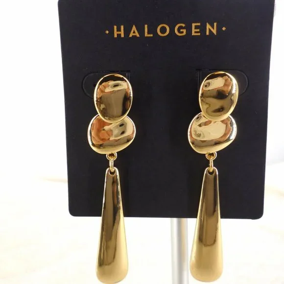 Drop Earrings Halogen by Nordrstrom Gold Plate Batons 2 3/4" NWT NOC Perfect - Picture 2 of 5
